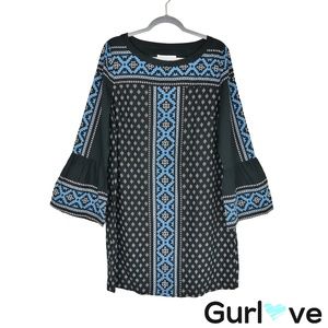 LOFT Black Bell Sleeve Floral Print Dress Size L